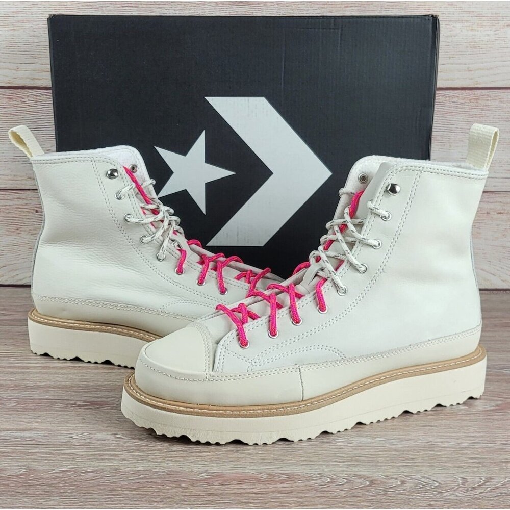 Converse Women's White and Pink High-Top Boots